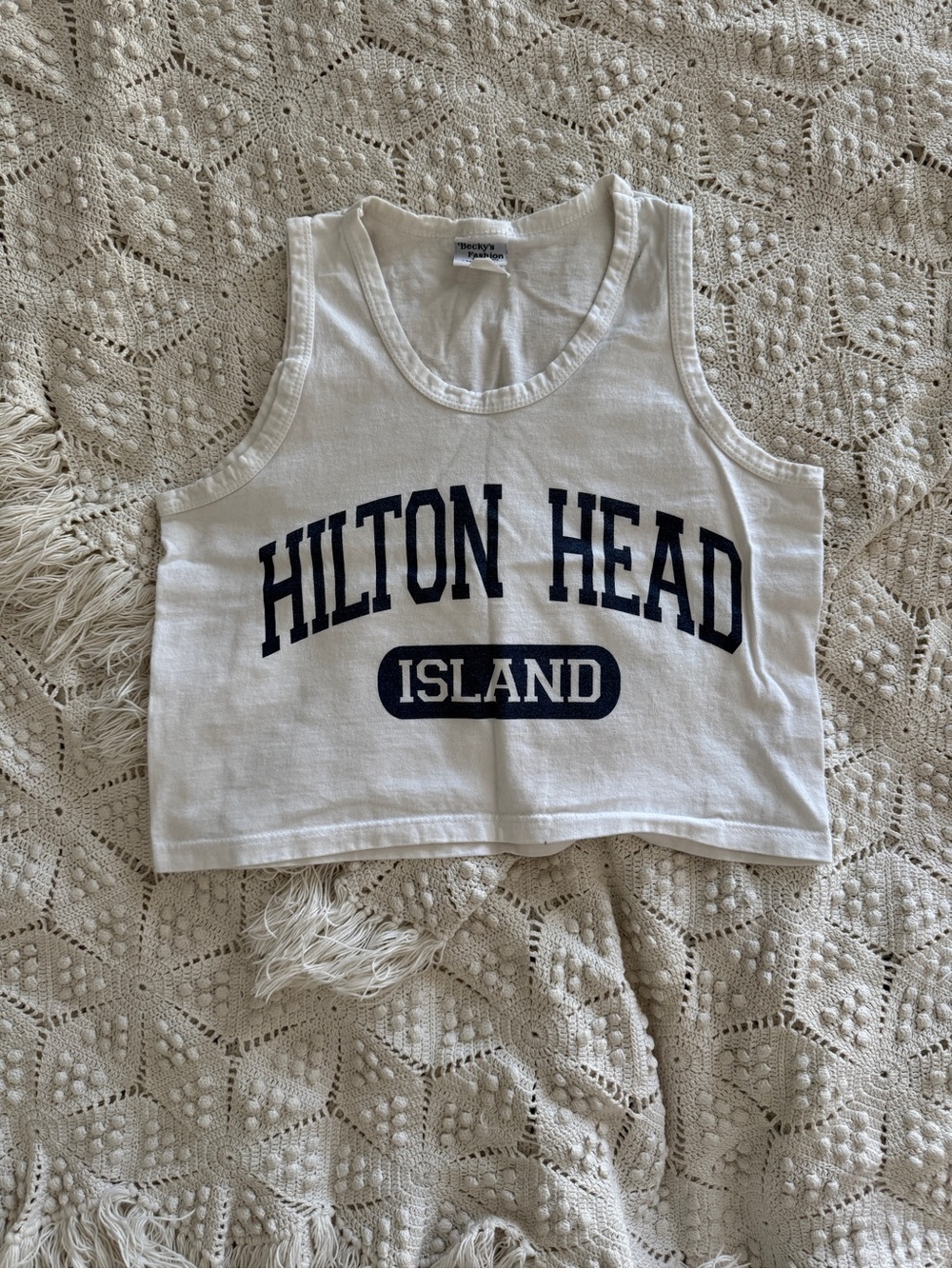 Vintage White Hilton Head Island Cropped Tank Top